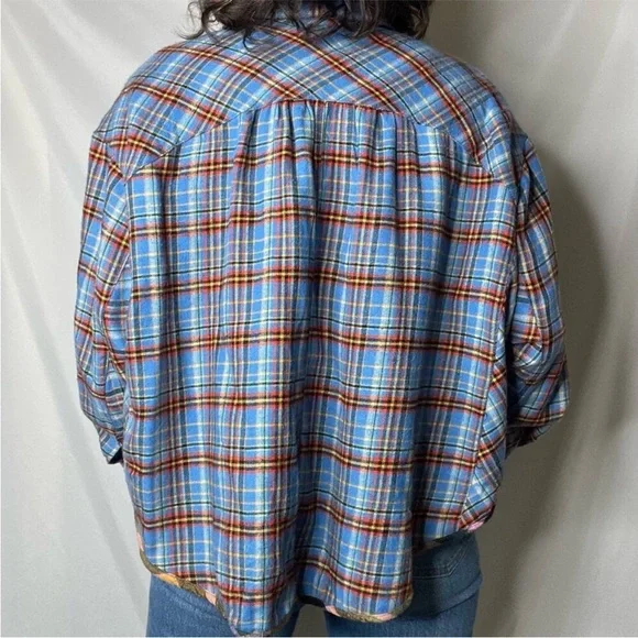 Urban Outfitters Women’s Oversized BDG Karl Cropped Plaid Flannel Shirt Top XS - Picture 15 of 16